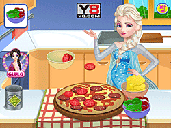 Pregnant Elsa cooking Pizza